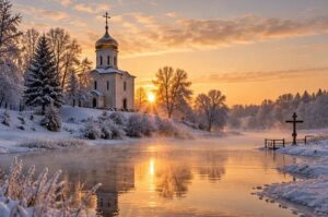 Крещение Господне 19 января: смысл, история и традиции Крещение Господне: храм у реки на зимнем рассвете — Памятники Минеев Групп, Севастополь